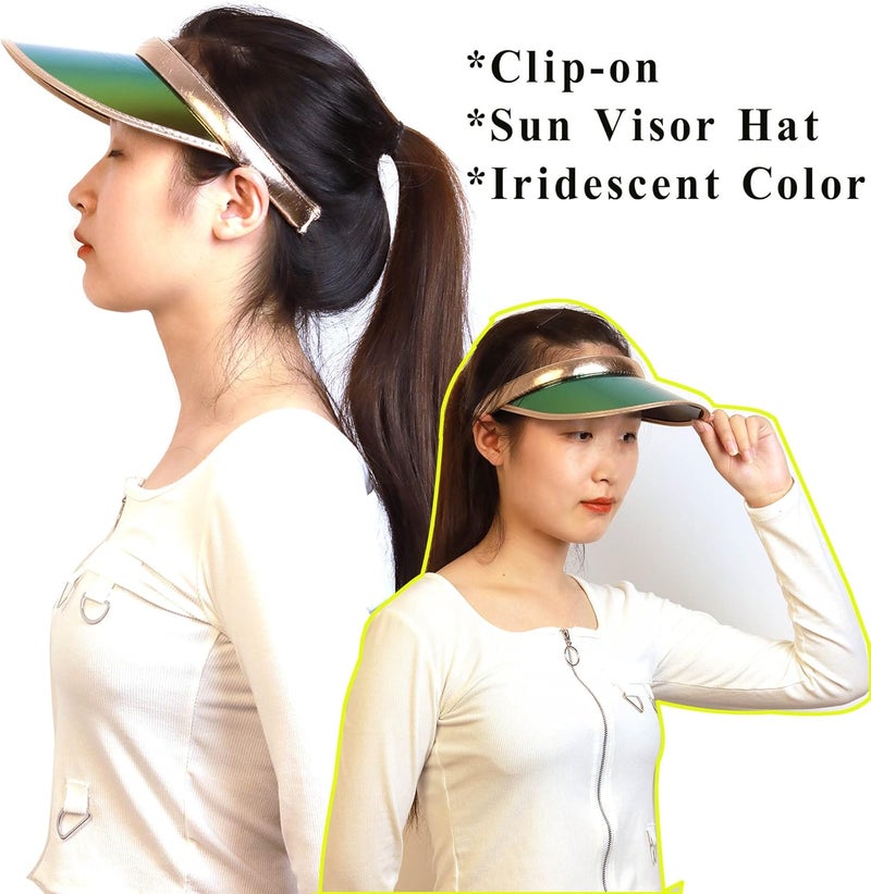 Beevarn Store 2 Pack Sun Visor Hats Women Men Clip-on Iridescent Clear Sport Outdoor Cap - Image 5
